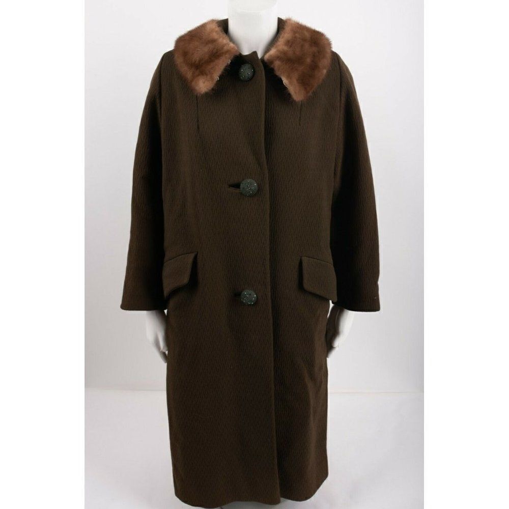 Vintage 1960s Forstmann Womens Green Long Coat Big